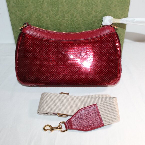 NWT GUCCI GG Ophidia Raso Seta Pail Sequin Strawberry TwoWay Shoulder Bag 735132 - Picture 9 of 14